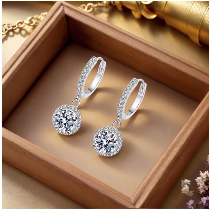 Zirkone Round Earrings  925 silver plated 1 Carat