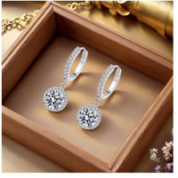 Zirkone Round Earrings  925 silver plated 1 Carat