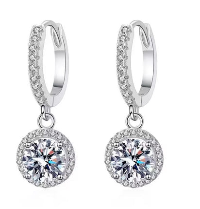 Zirkone Round Earrings  925 silver plated 1 Carat