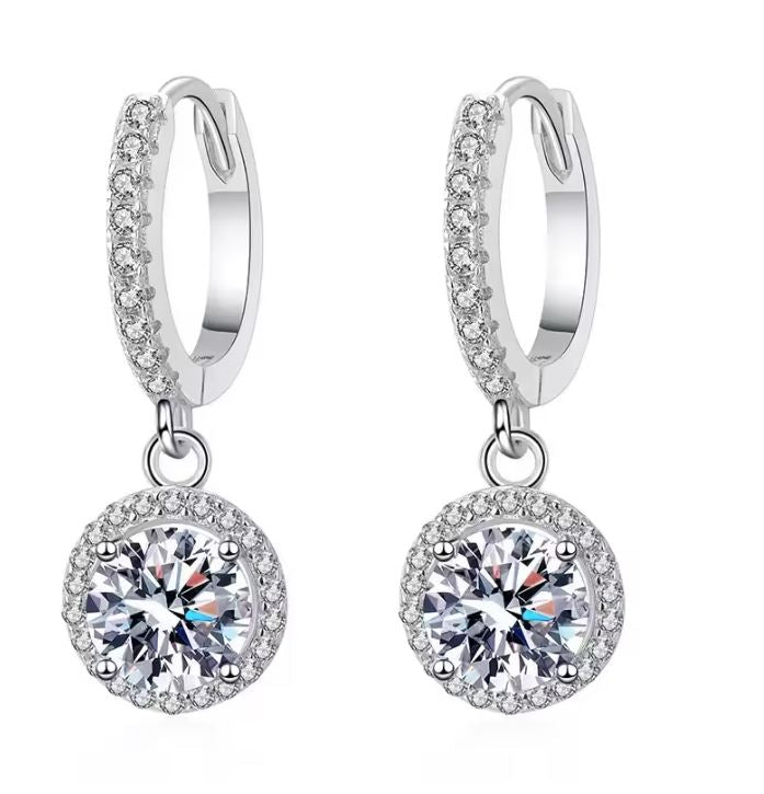 Zirkone Round Earrings  925 silver plated 1 Carat